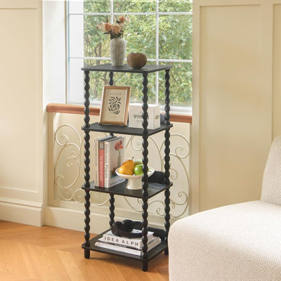 Petite bibliothèque avec tablettes et pieds en bois massif pour la chambre à coucher, le salon, le bureau et les espaces compacts - noir