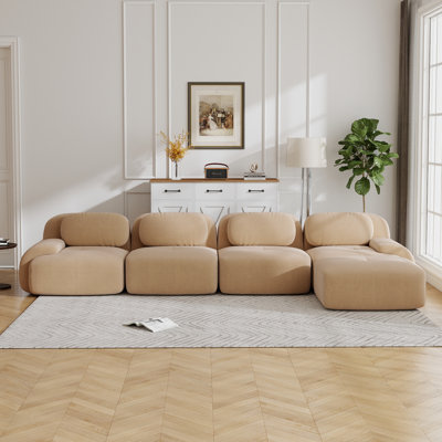 4-seat Boneless L-shaped Sofa 32d High-resilience Sponge Anti-slip Design Chaise Design Extra-wide Curved Armrests Multi-free Combination No Assembly For Studies Living Rooms Media Rooms