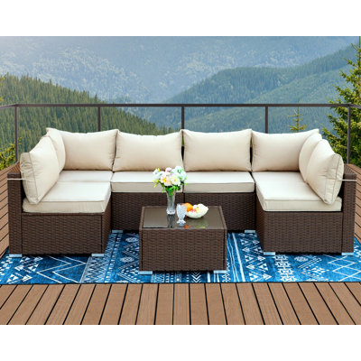 7 Piece Outdoor PE Rattan Wicker Conversation Sofa Set with Coffee Table and Storage -  Latitude RunÂ®, CF53F803D0354B11A0DD637F0B8D3DEB