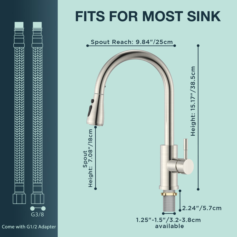 Pull Down Spray Single Lever Kitchen Tap, Brushed Nickel