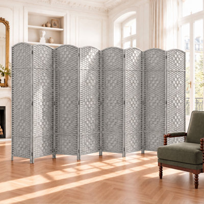 Elmina 6 Ft Folding Room Divider Privacy Screen Home Decor Diamond Weave Fiber Double Hinges