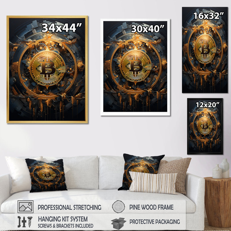 Golden Bitcoin Genesis I, reproduction d'art sur toile, Toile tendue, H 32 po x l 16 po x P 1 po