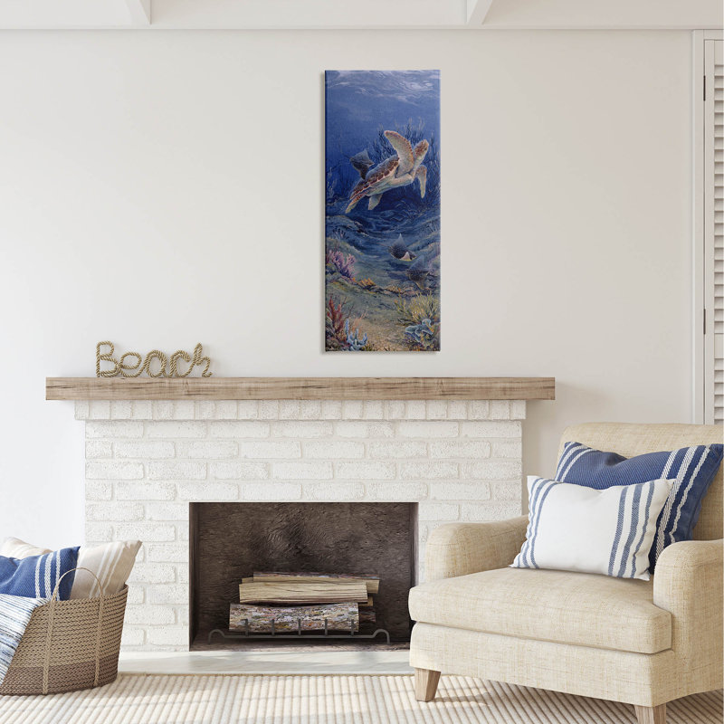 «Au-510-Canvas Playful Underwater Turtles on Canvas» par Linda Thompson, peinture, H 40 po x l 17 po x P 1,5 po