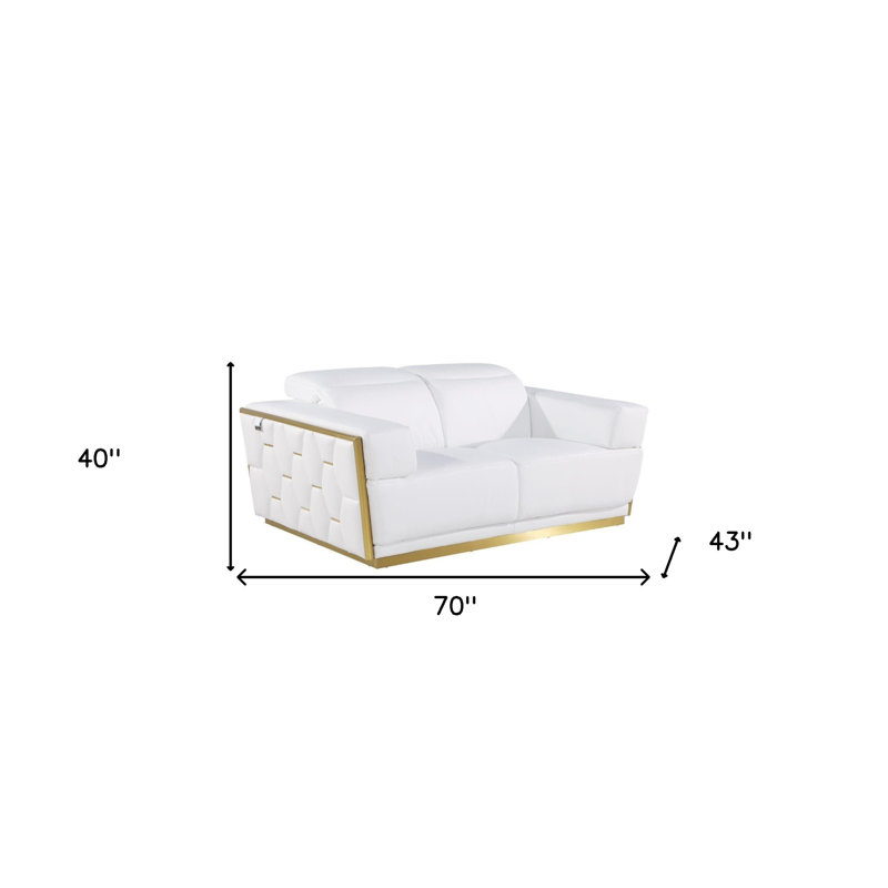 Causeuse en cuir italien 70 po blanc et argent