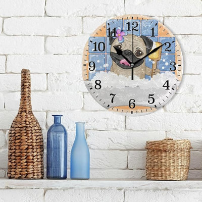 JUNZAN Silent Wall Clock For Bathroom Decorarion, Battery Powered No Ticking 10 Inch Round Small Plastic Horloge For Home, Living Room