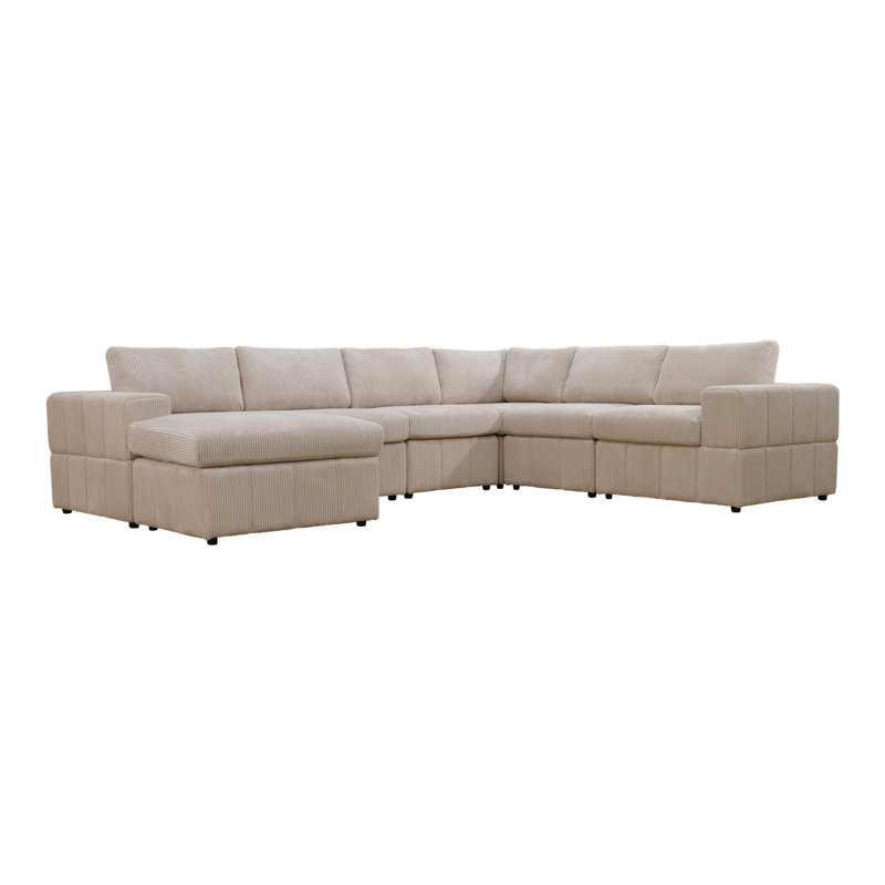 Maketta Corduroy U-Shaped Sectional, Grey Corduroy