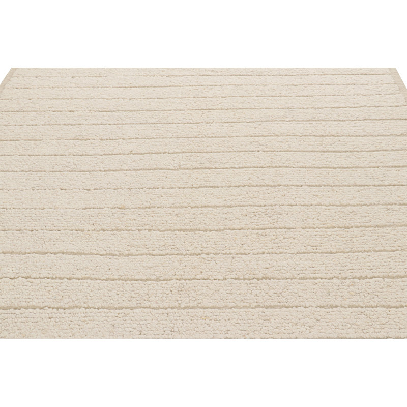 Wool Striped Area Rug in White, Rectangle 5' x 8'