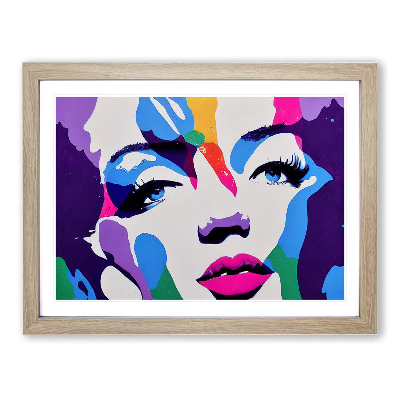 Pop Woman - Single Picture Frame Print, 25cm H x 34cm W x 2cm D, Oak