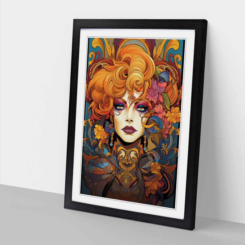 Drag Queen Nouveau - Single Picture Frame Print on Wood, Black, 46" H x 34" W x 2" D