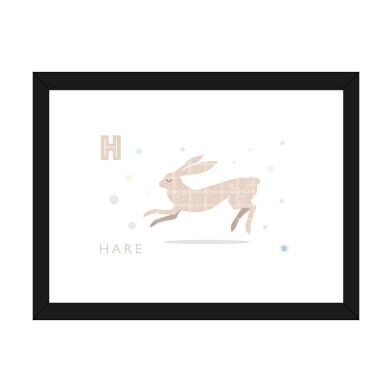 Hare - impression d'art graphique, Blanc, Papier encadré noir, H 16 po x l 24 po x P 1 po