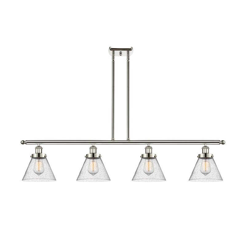 Luminaire pour îlot 4 lumières Cone, Grainé, Ampoule non incluse, Nickel poli