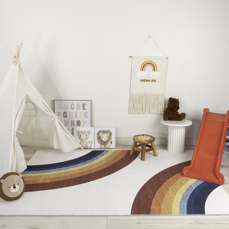 Rug Branch Marlow 4' x 6' (3'11" x 5'7") White Rainbow Kids Area Rug, Modern, Medium Pile, Stain-Resistant Carpet - Playroom, Nursery, Toy Room and Bedroom
