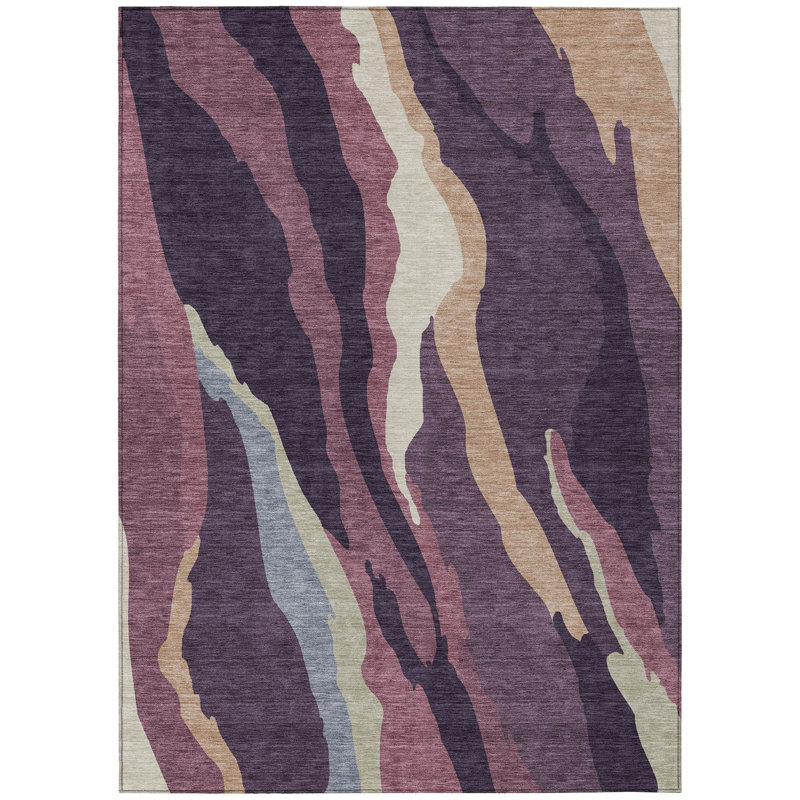 Plum Red Synthetic Washable Rectangular Rug 3' x 5'