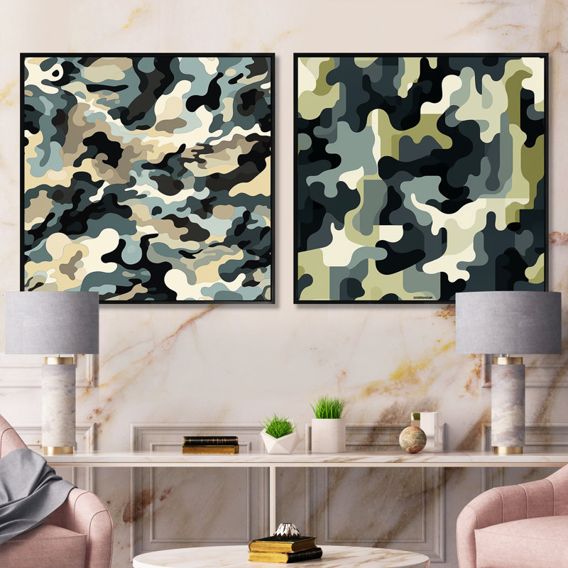 Corbijn - Ensemble de 2 collages carrés abstraits, Cadre flottant noir, H 16 po x l 33 po