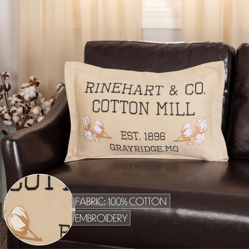 Ashmont Tan Embroidered Cotton Lumbar Throw Pillow