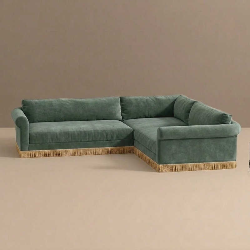 Carley Summers X River & Bord: The Max Sectional W/Fringe, Cane Silver Sage Fabric