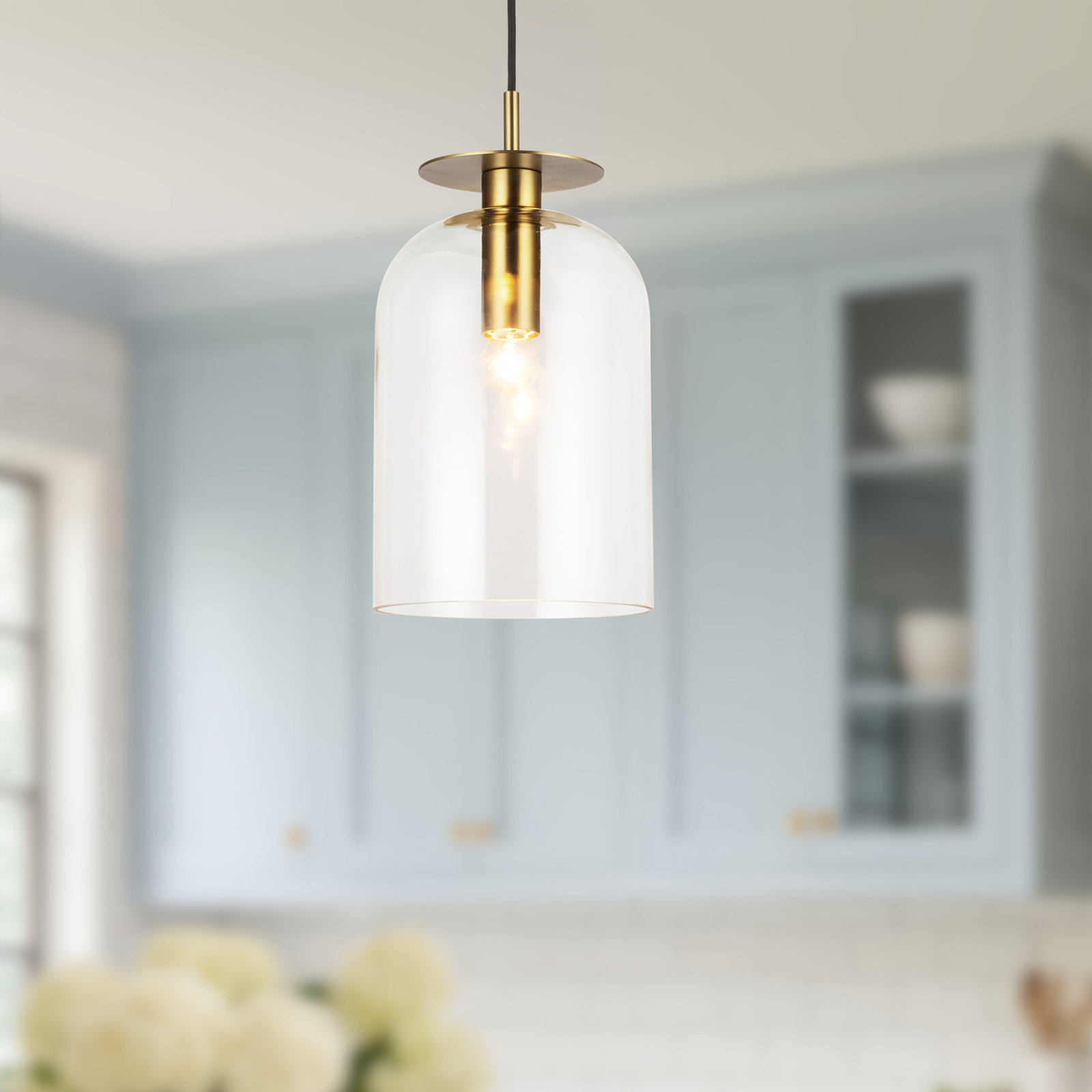Delisa Single Light Glass Steel Pendant, Brushed Gold