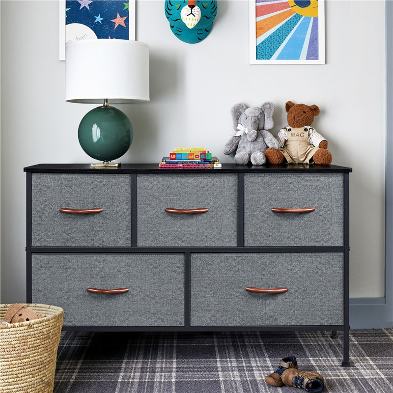 100Cm W Chest Of Drawers With 5 Fabric Drawers, Dark Gray