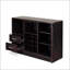 Armoire à vin Hazen au fini espresso avec porte en verre, tiroirs et porte-verres à pied pour un rangement élégant