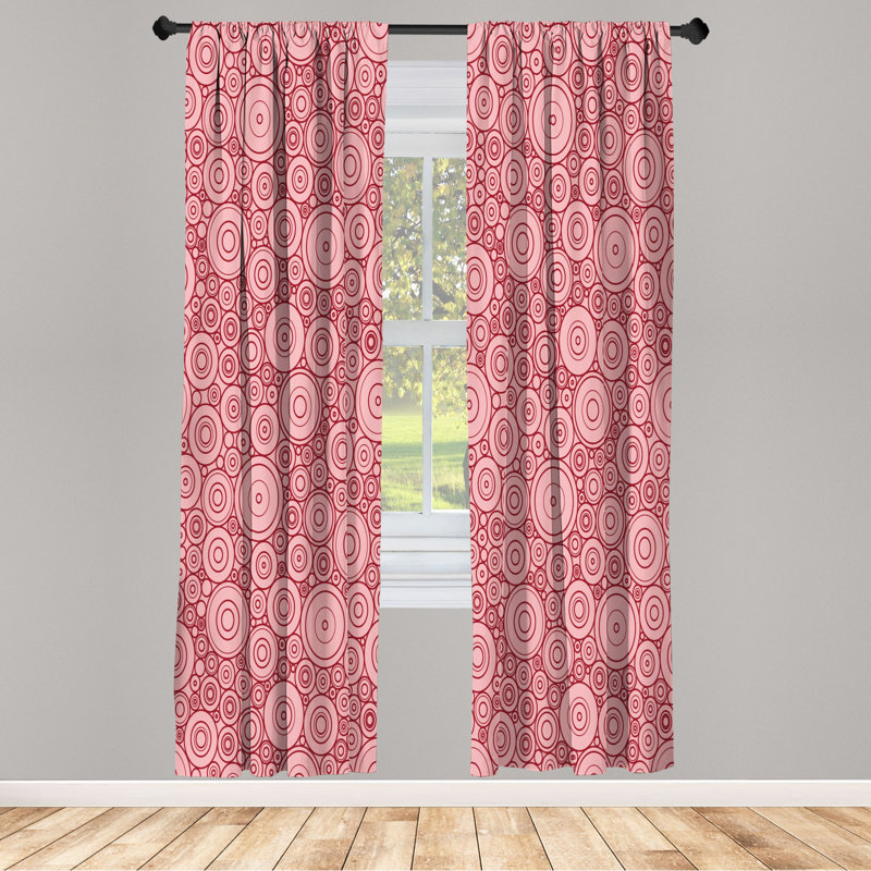 Microfiber Floral Semi-Sheer Rod Pocket Curtain Panels, 28" W x 84" L, Light Pink/Red