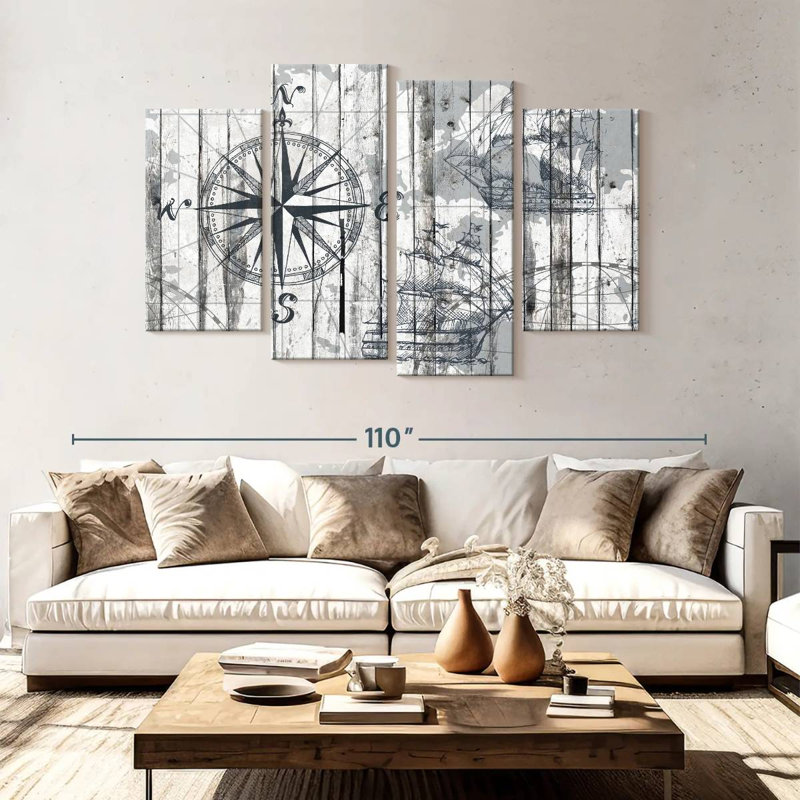 Boussole, reproduction sur toile, H 54 po x l 84 po x P 1,25 po