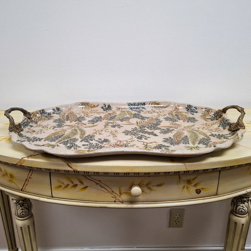 Porcelain Tray with Bronze Ormolu Handles Moss Fern