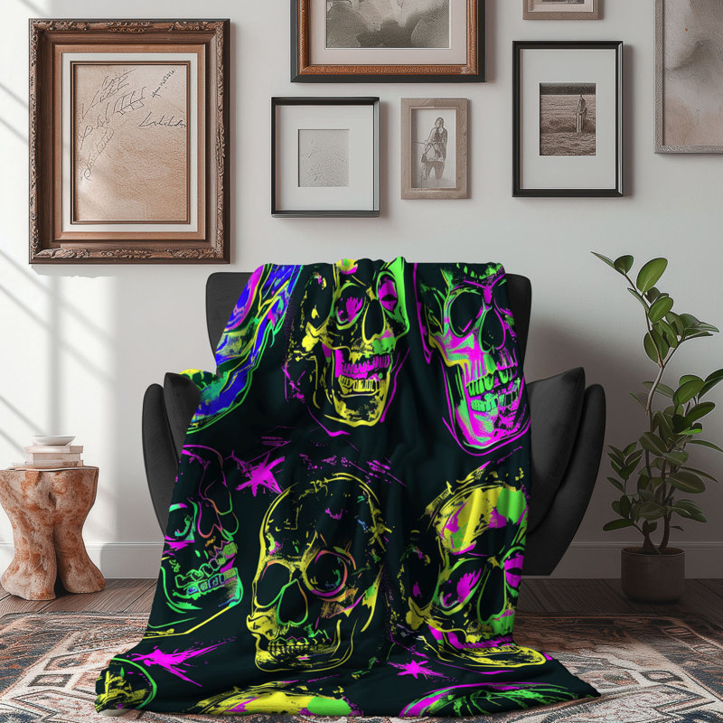 Fluorescent Craniums - 1 pièce Sherpa Premium, Grand lit