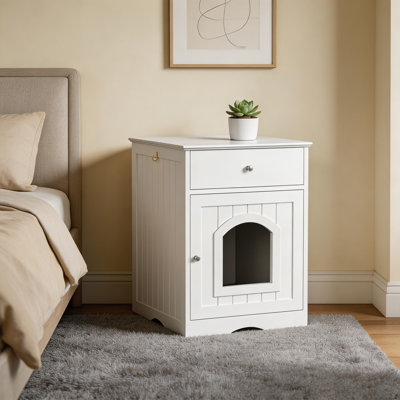  Enceinte de litière pour chat en bois massif avec tiroir, meubles cachés pour litière pour chat, maisonnette d'intérieur avec trou pour chat, couvercle de litière facile à assembler pour salle de bain, chambre à coucher, salon, blanc