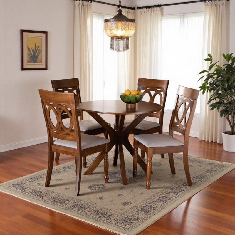 Waverly Dining Set, 29.81" H x 34.11" L x 34.11" W, 5, Walnut Brown/Gray
