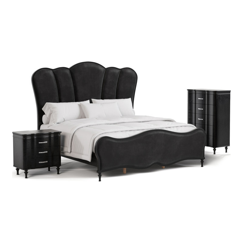 Ensemble de chambre à coucher 3 pièces Laroque (1 lit + 1 table de chevet + 1 commode), Très grand
