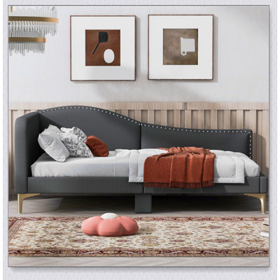 Upholstered Daybed With Headboard And Armrest, Support Legs