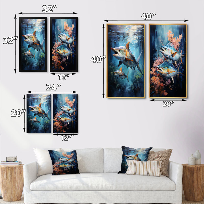 " Fishing Majestic Marlins Jumping " 2 - Pieces, White Framed, 20" H x 24" W