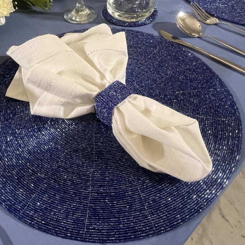 Glass Bead Placemat in Blue, Set of 4, Luster Blue