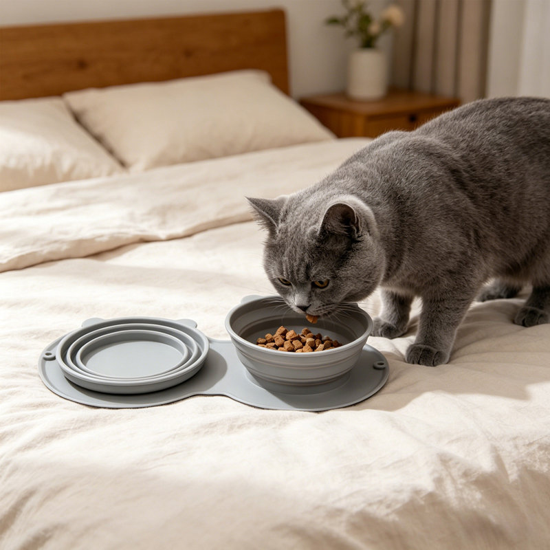 Bol portatif pliable pour animaux à transport lent à déplacement lent 14,17 x 7,28 x 2,16 po, gris