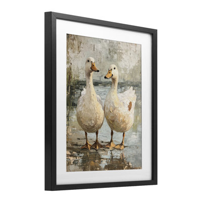 Partner Ducks Abstract Pond Framed Print Under Glass, design by Petal Prints Design