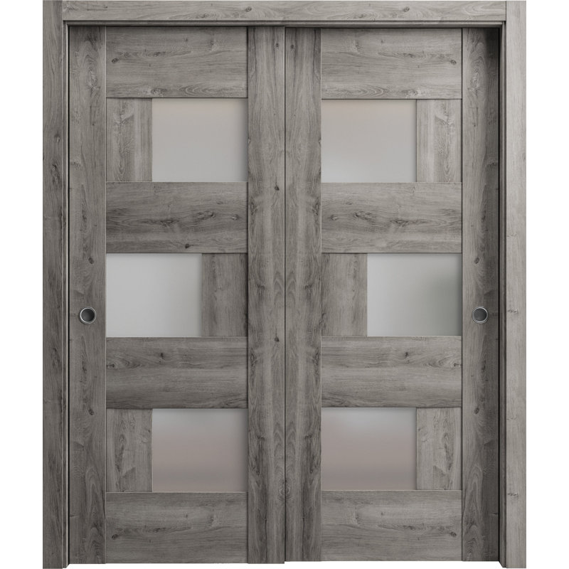 Portes coulissantes en verre givré Sete, 36 po x 80 po, Gris Nebraska