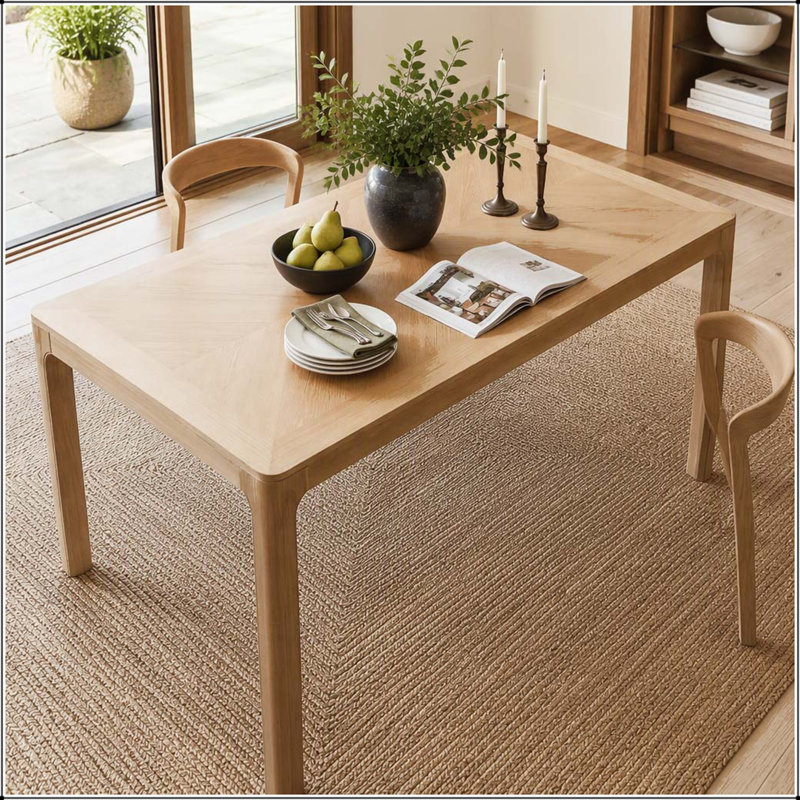 Table de salle à manger rectangulaire avec dessus de style parquet et pieds ajustables