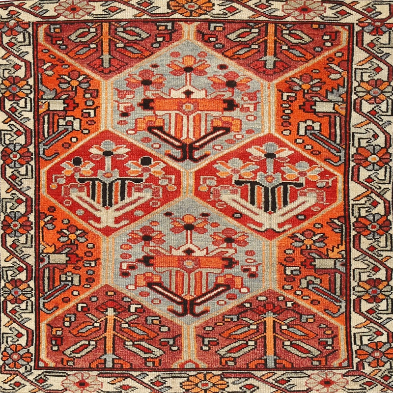 Tapis traditionnel rouge / brun, Carré 4 pi