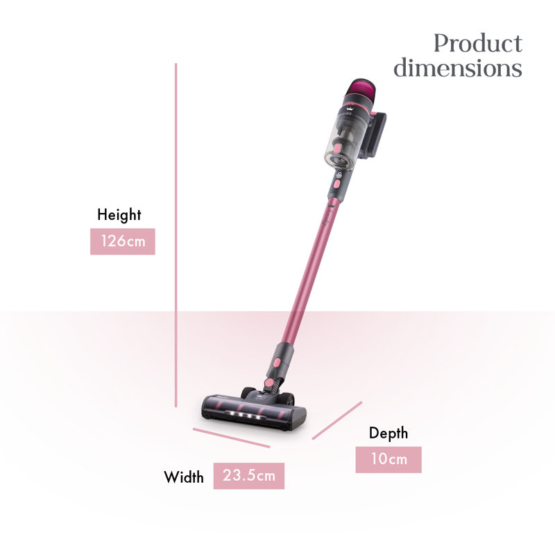 Swan x Lynsey SC15825QOC Cordless Stick Vacuum with 3 Speed Controls, Rechargeable Battery, Anti-Tangle Floorhead, Includes 2-in-1 Crevice Tool, Long Nozzle, Motorised Pet Tool, 29.6V, Pink