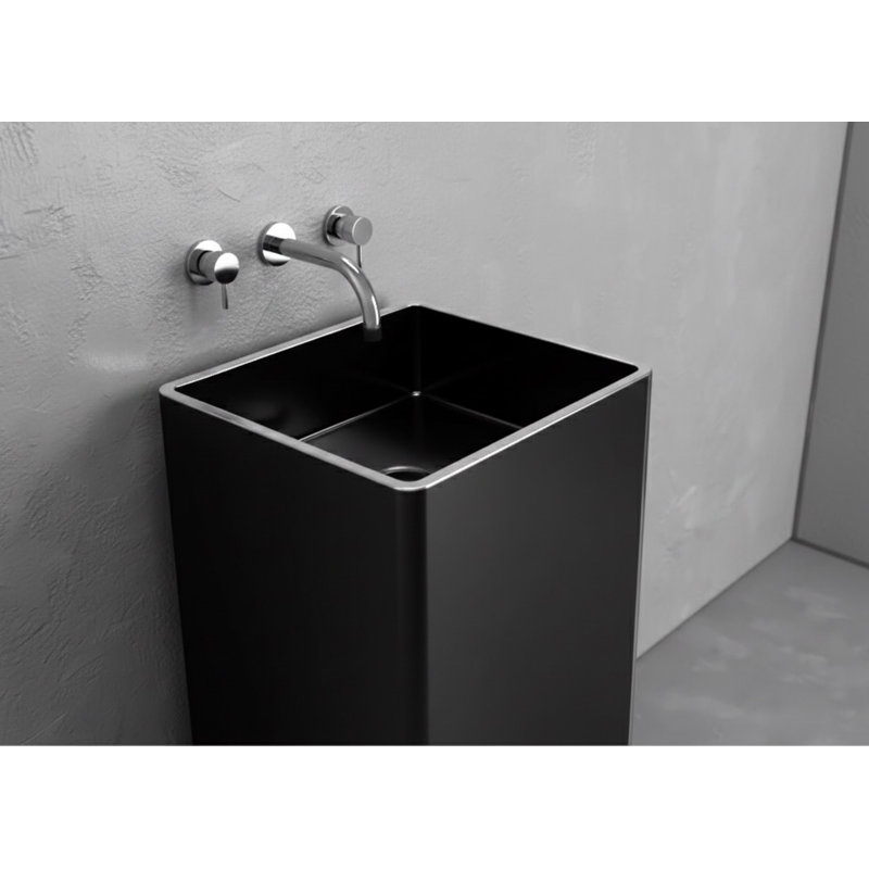 Évier sur pied en fer noir / noir 33,5 po Vast Studio - Lavabo rectangulaire avec finition métallique luxueuse et design d'inspiration spa moderne et minimaliste