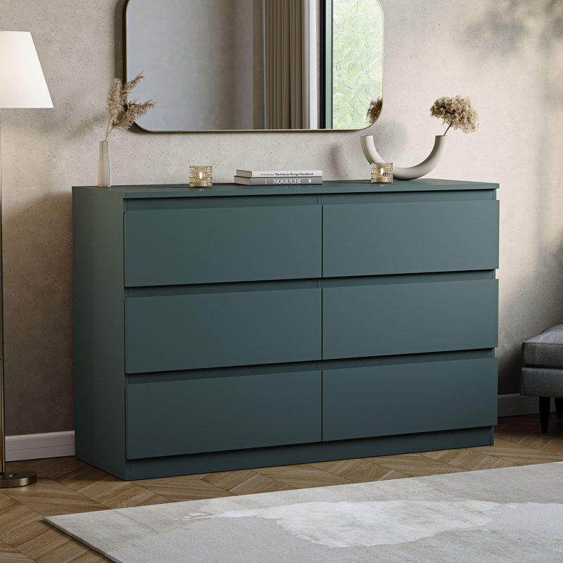 Cunha 6 - Drawer Wide Chest of Drawers, Large Dresser & Storage Cabinet, Green