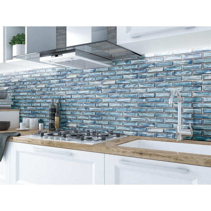 Carrelage mural mosaïque en verre irisé 1 "x 4", Bleu cobalt