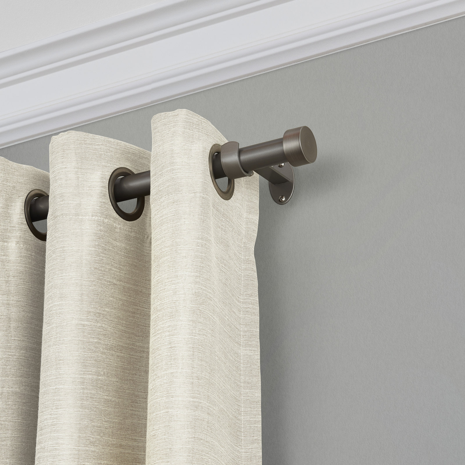 Victorine Adjustable 1" Single Curtain Rod with Contemporary Cap Finial, Antique Pewter, 1.5" H x 120" W x 5" D