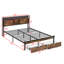 Structure de lit double avec tête de lit en bois, 2 tiroirs de rangement, lumières DEL, charge, assemblage facile, tête de lit en métal avec support de poids de 600 lb et limite de tracas-2133298315