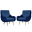 Ensemble de 2 fauteuils d'appoint rembourrés de style moderne Mid-Century de 28 po avec pieds en métal doré et argent et accoudoirs courbés pour salon, chambre à coucher et meuble-lavabo Aitana-1986493102-1986493100
