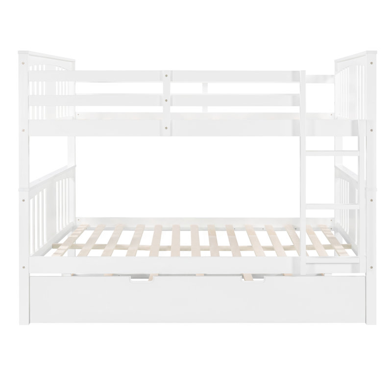 Metal Bunk Bed Set With Trundle, Contemporary Style, Iron Frame, White
