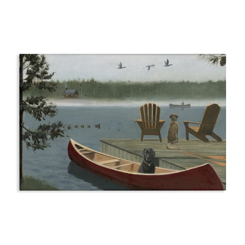 «Dogs on Lake Dock» par James Wiens, H 30 po x l 45 po