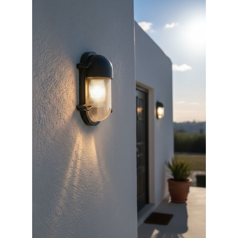 Black 24.8cm H Outdoor Bulkhead Light