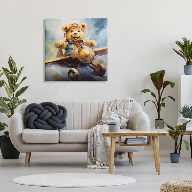Pilote avec avion sur toile par Ray Powers, H 30 po x l 30 po x P 1,5 po