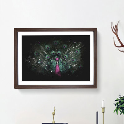 Mesmerising Pink and Green Peacock - Picture Frame Painting Print on MDF